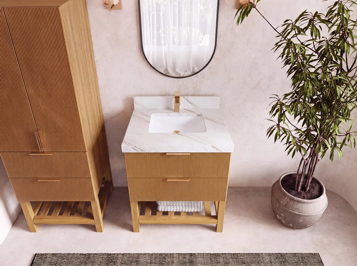 Catalina Teak 30 in W x 22 in D Free Standing Reeded Single Sink Bathroom Vanity - photo 21