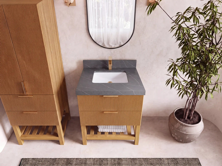 Catalina Teak 30 in W x 22 in D Free Standing Reeded Single Sink Bathroom Vanity - photo 17