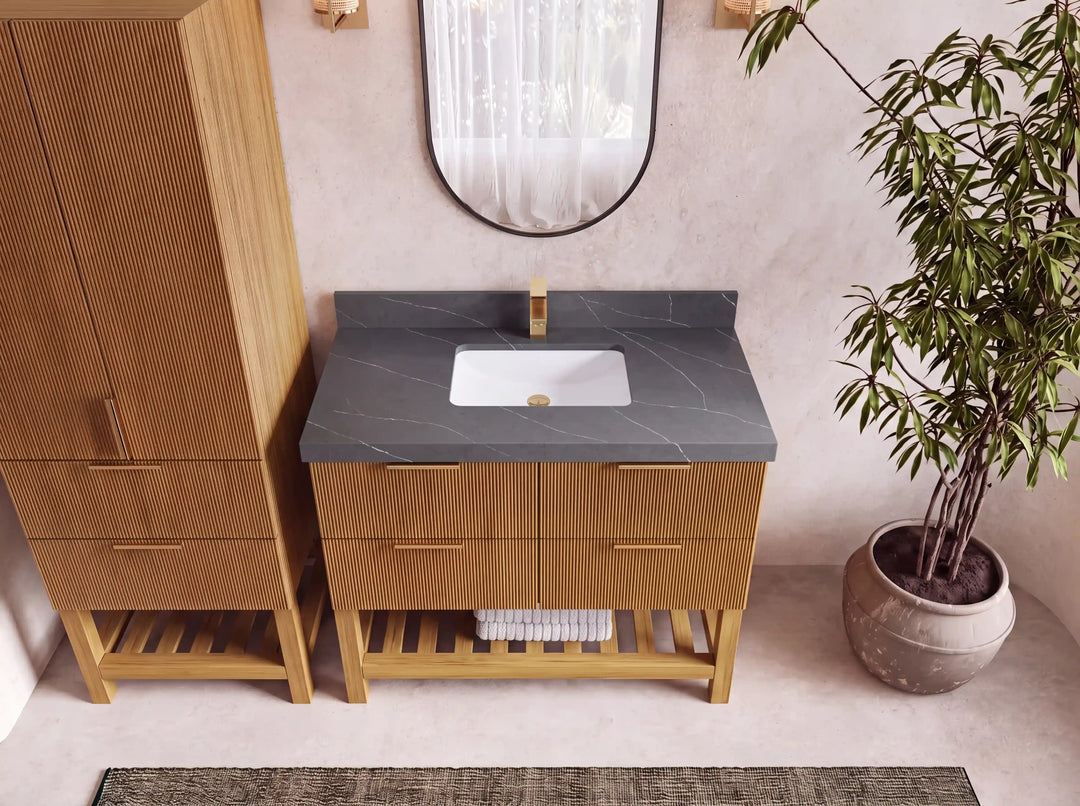 Catalina Teak 42 in W x 22 in D Free Standing Reeded Single Sink Bathroom Vanity | 
              
                Light Natural Teak
                
                  
             - CAT_TK_LNT_WHQZ_42 - photo №22