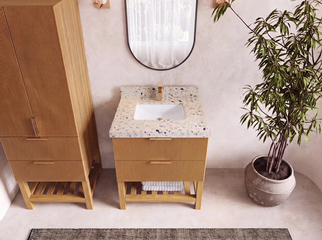 Catalina Teak 30 in W x 22 in D Free Standing Reeded Single Sink Bathroom Vanity | 
              
                Light Natural Teak
                
                  
             - CAT_TK_LNT_WHQZ_30 - photo №22