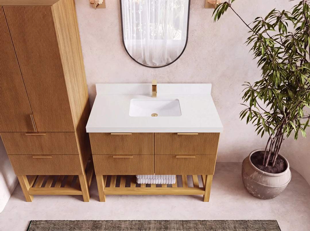 Catalina Teak 42 in W x 22 in D Free Standing Reeded Single Sink Bathroom Vanity | 
              
                Light Natural Teak
                
                  
             - CAT_TK_LNT_WHQZ_42 - photo №7