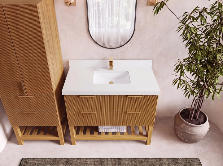Catalina Teak 42 in W x 22 in D Free Standing Reeded Single Sink Bathroom Vanity - photo 7