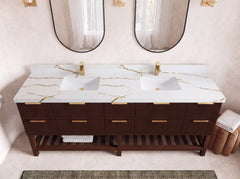 Catalina Teak 84 in W x 22 in D Free Standing Reeded Double Sink Bathroom Vanity - photo 40