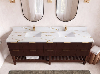 Catalina Teak 84 in W x 22 in D Free Standing Reeded Double Sink Bathroom Vanity