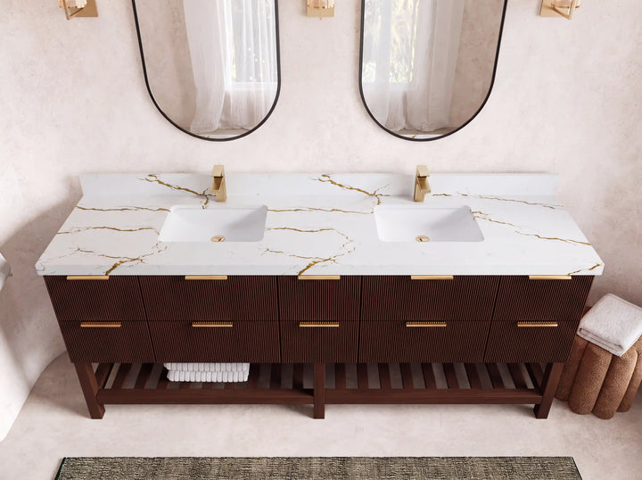 Catalina Teak 84 in W x 22 in D Free Standing Reeded Double Sink Bathroom Vanity - photo 40