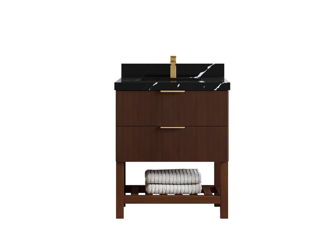 Catalina Teak 30 in W x 22 in D Free Standing Reeded Single Sink Bathroom Vanity