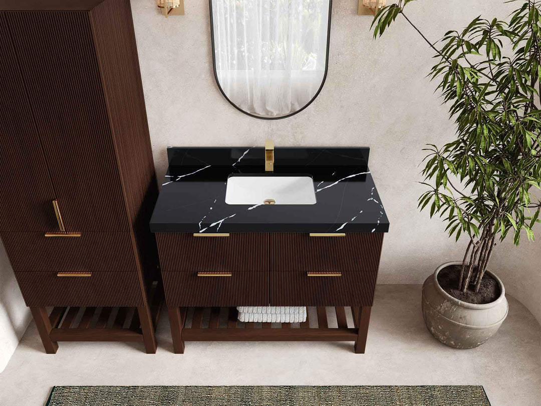 Catalina Teak 42 in W x 22 in D Free Standing Reeded Single Sink Bathroom Vanity