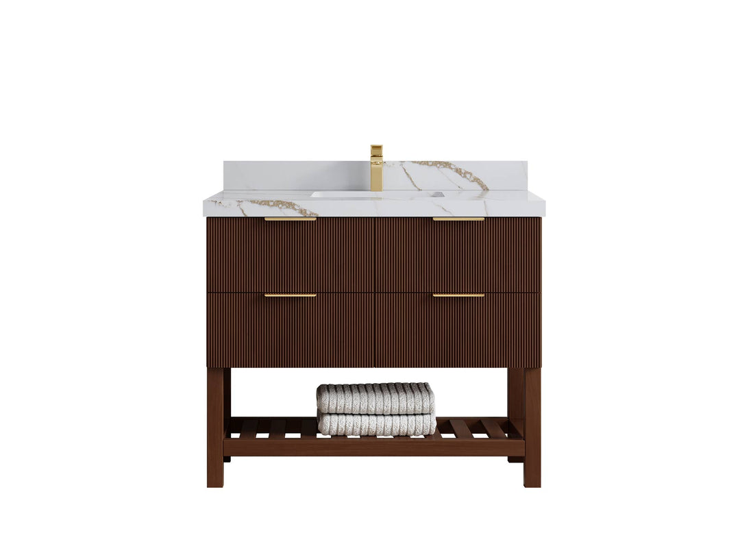 Catalina Teak 42 in W x 22 in D Free Standing Reeded Single Sink Bathroom Vanity