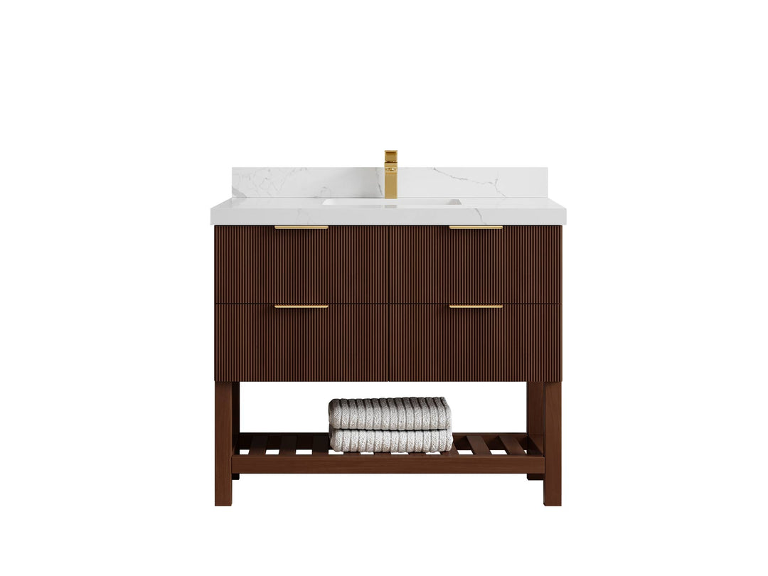 Catalina Teak 42 in W x 22 in D Free Standing Reeded Single Sink Bathroom Vanity
