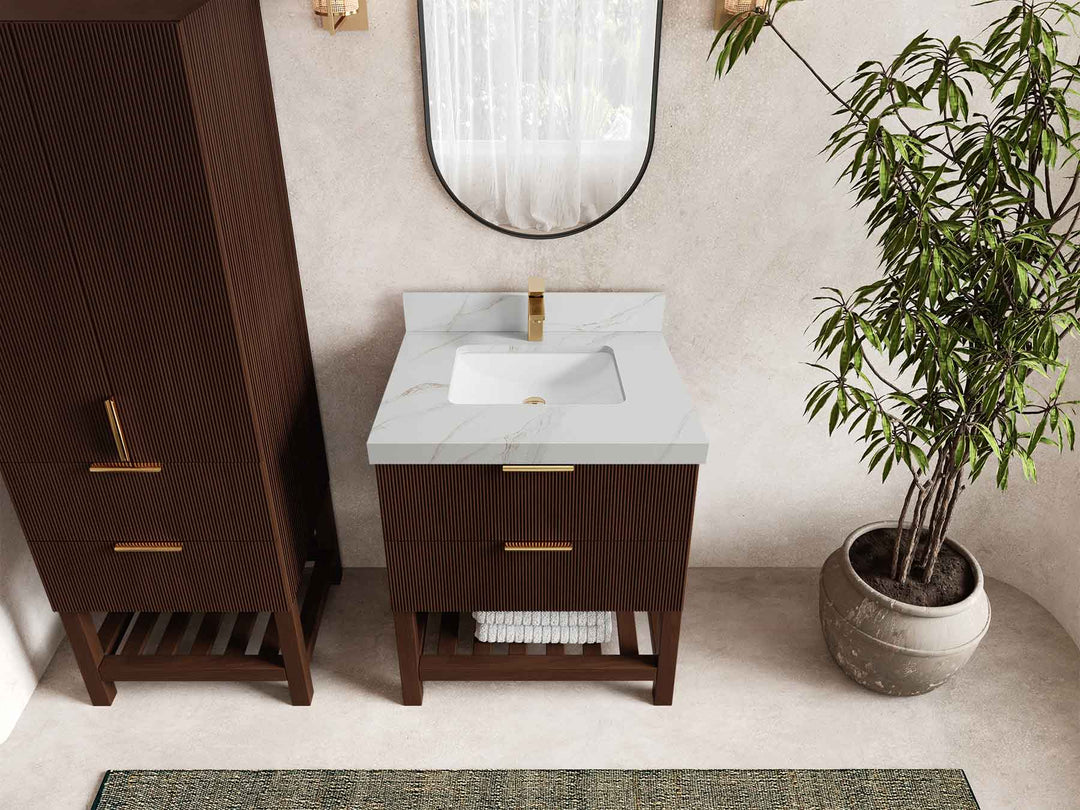 Catalina Teak 30 in W x 22 in D Free Standing Reeded Single Sink Bathroom Vanity