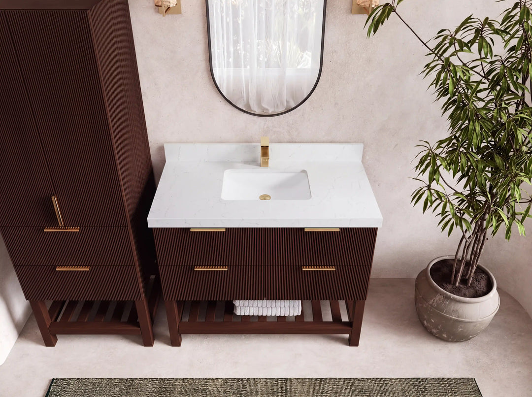 Catalina Teak 42 in W x 22 in D Free Standing Reeded Single Sink Bathroom Vanity | 
              
                Dark Walnut Teak
                
                  
             - CAT_TK_WLN_WHQZ_42 - photo №38