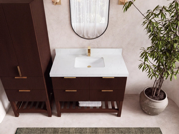 Catalina Teak 42 in W x 22 in D Free Standing Reeded Single Sink Bathroom Vanity - photo 38