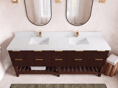 Catalina Teak 84 in W x 22 in D Free Standing Reeded Double Sink Bathroom Vanity