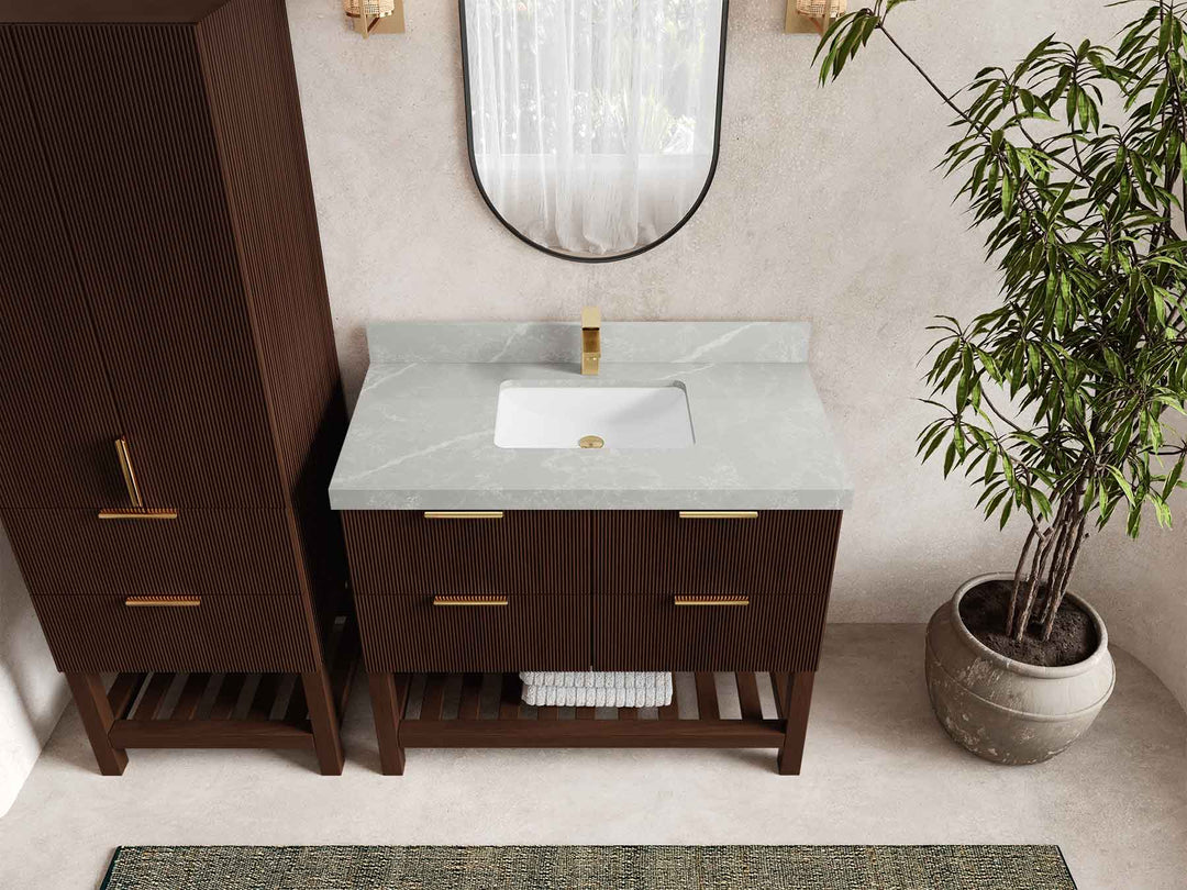 Catalina Teak 42 in W x 22 in D Free Standing Reeded Single Sink Bathroom Vanity