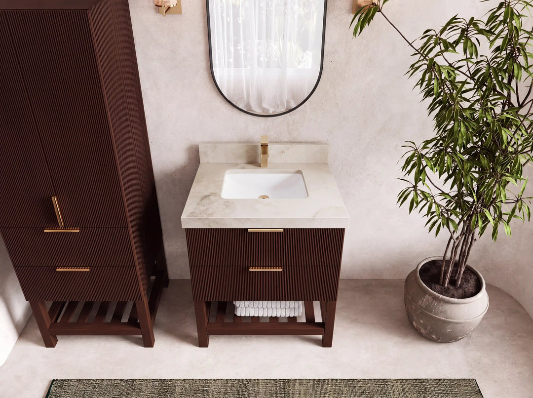Catalina Teak 30 in W x 22 in D Free Standing Reeded Single Sink Bathroom Vanity | 
              
                Dark Walnut Teak
                
                  
             - CAT_TK_WLN_WHQZ_30 - photo №30
