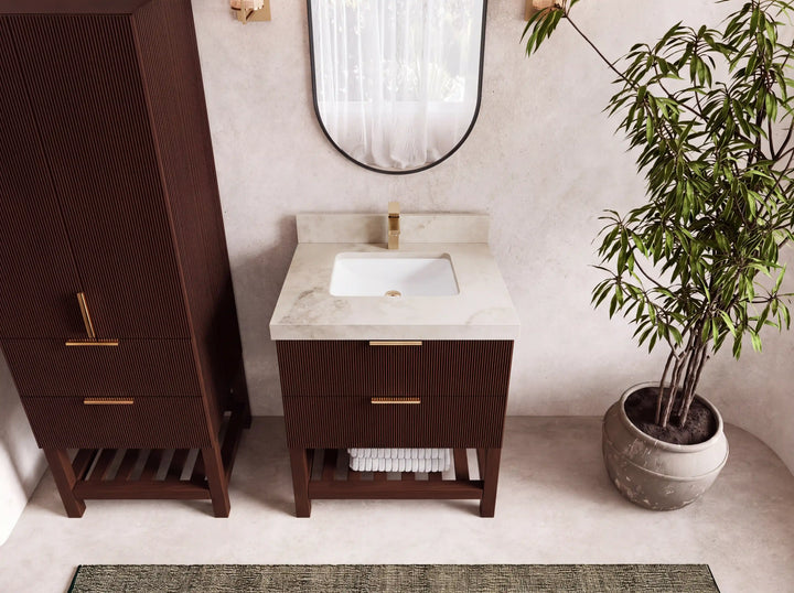Catalina Teak 30 in W x 22 in D Free Standing Reeded Single Sink Bathroom Vanity - photo 30