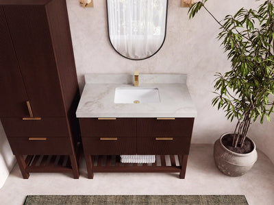 Catalina Teak 42 in W x 22 in D Free Standing Reeded Single Sink Bathroom Vanity
