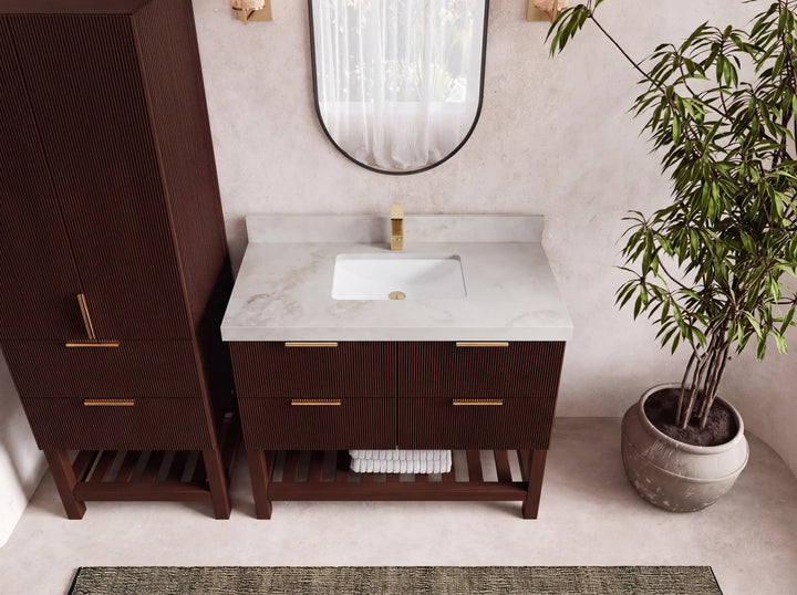 Catalina Teak 42 in W x 22 in D Free Standing Reeded Single Sink Bathroom Vanity - photo 39