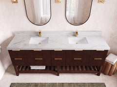 Catalina Teak 84 in W x 22 in D Free Standing Reeded Double Sink Bathroom Vanity - photo 42