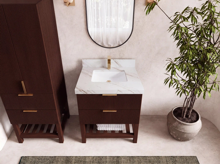 Catalina Teak 30 in W x 22 in D Free Standing Reeded Single Sink Bathroom Vanity - photo 31