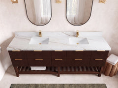 Catalina Teak 84 in W x 22 in D Free Standing Reeded Double Sink Bathroom Vanity - photo 43