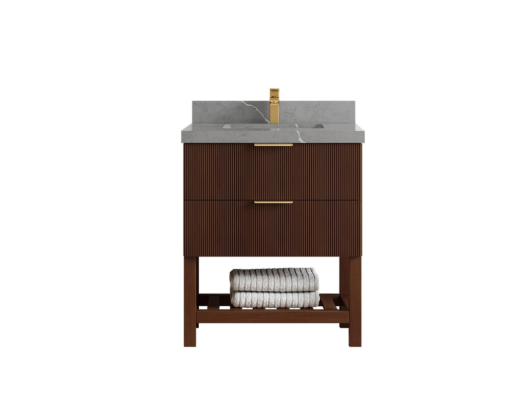 Catalina Teak 30 in W x 22 in D Free Standing Reeded Single Sink Bathroom Vanity