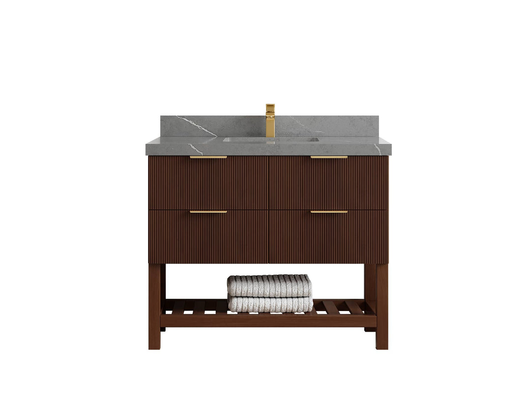 Catalina Teak 42 in W x 22 in D Free Standing Reeded Single Sink Bathroom Vanity