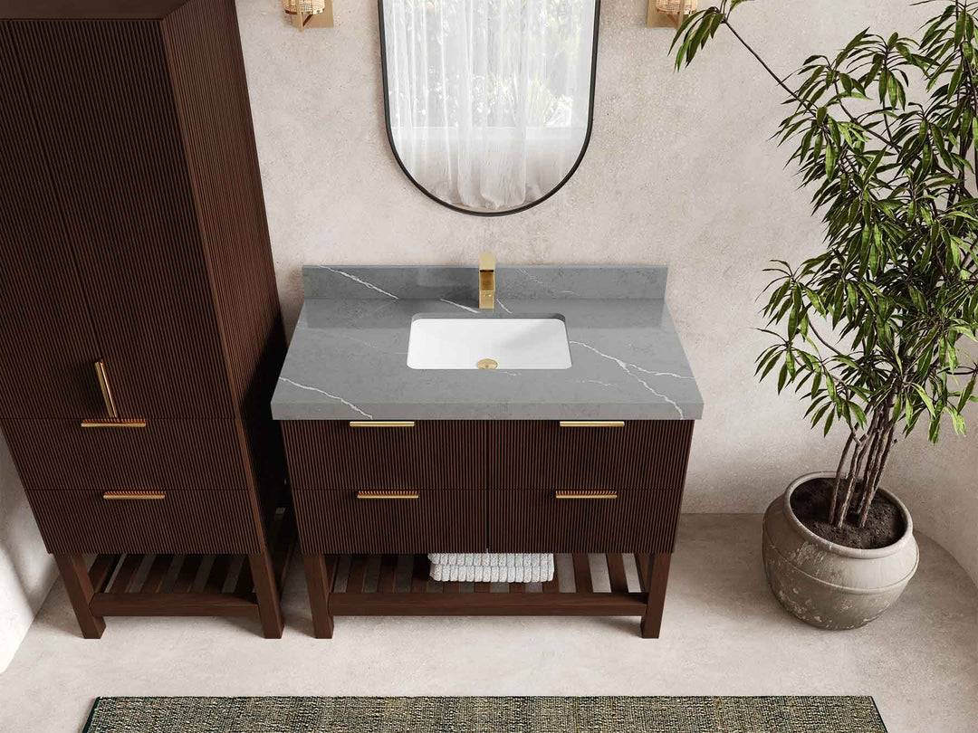 Catalina Teak 42 in W x 22 in D Free Standing Reeded Single Sink Bathroom Vanity