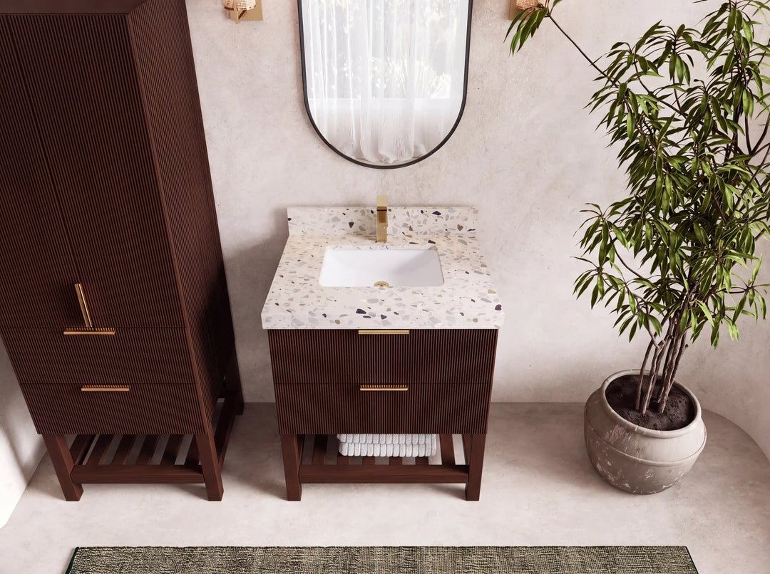 Catalina Teak 30 in W x 22 in D Free Standing Reeded Single Sink Bathroom Vanity | 
              
                Dark Walnut Teak
                
                  
             - CAT_TK_WLN_WHQZ_30 - photo №32