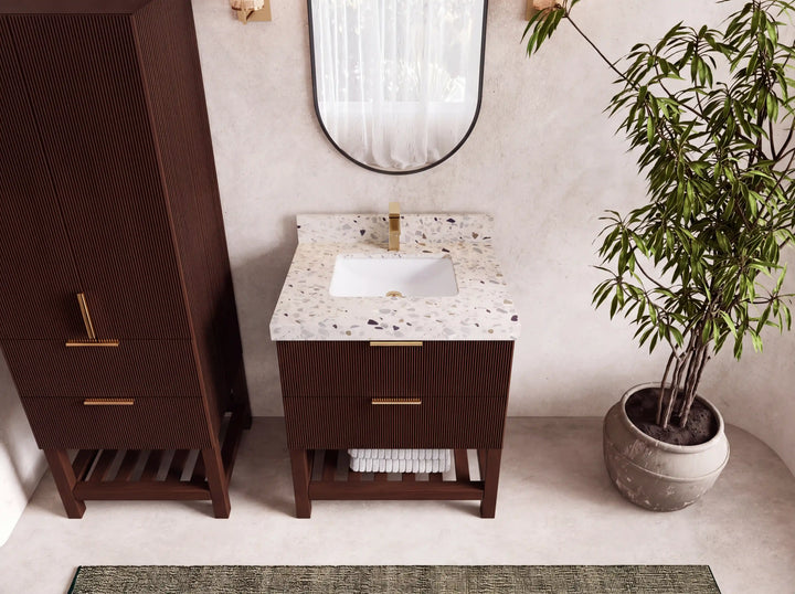 Catalina Teak 30 in W x 22 in D Free Standing Reeded Single Sink Bathroom Vanity - photo 32