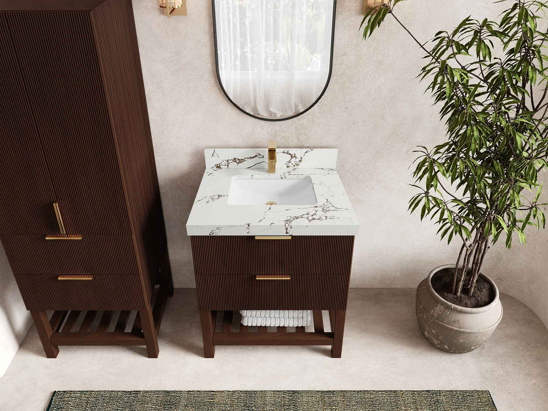 Catalina Teak 30 in W x 22 in D Free Standing Reeded Single Sink Bathroom Vanity
