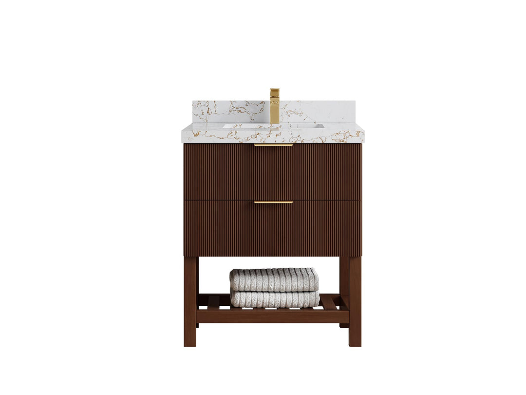 Catalina Teak 30 in W x 22 in D Free Standing Reeded Single Sink Bathroom Vanity