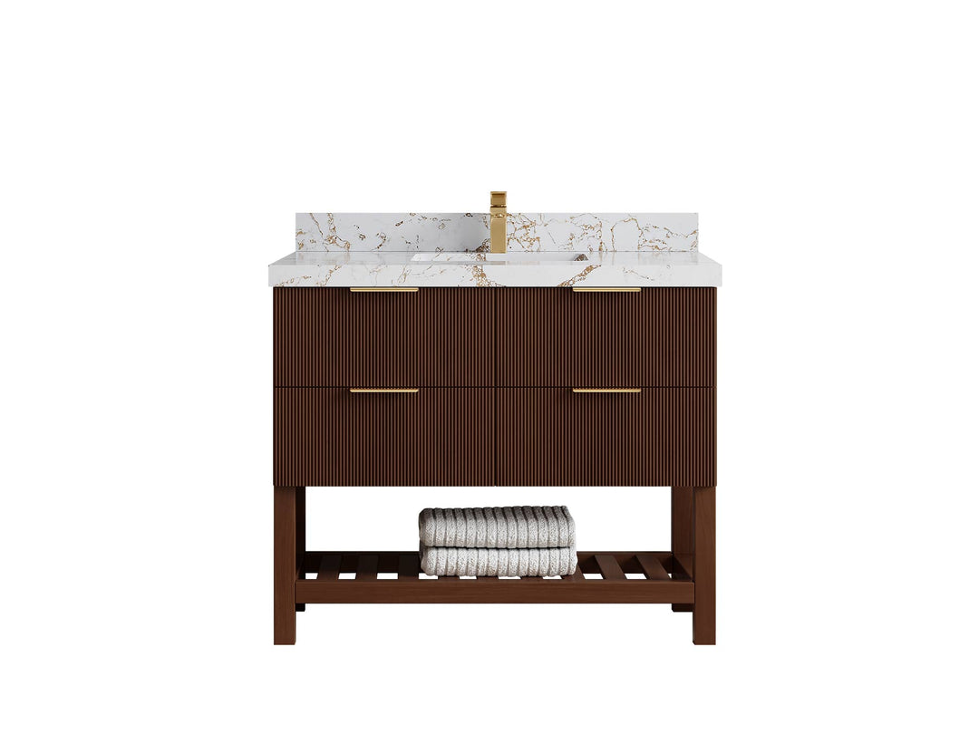 Catalina Teak 42 in W x 22 in D Free Standing Reeded Single Sink Bathroom Vanity