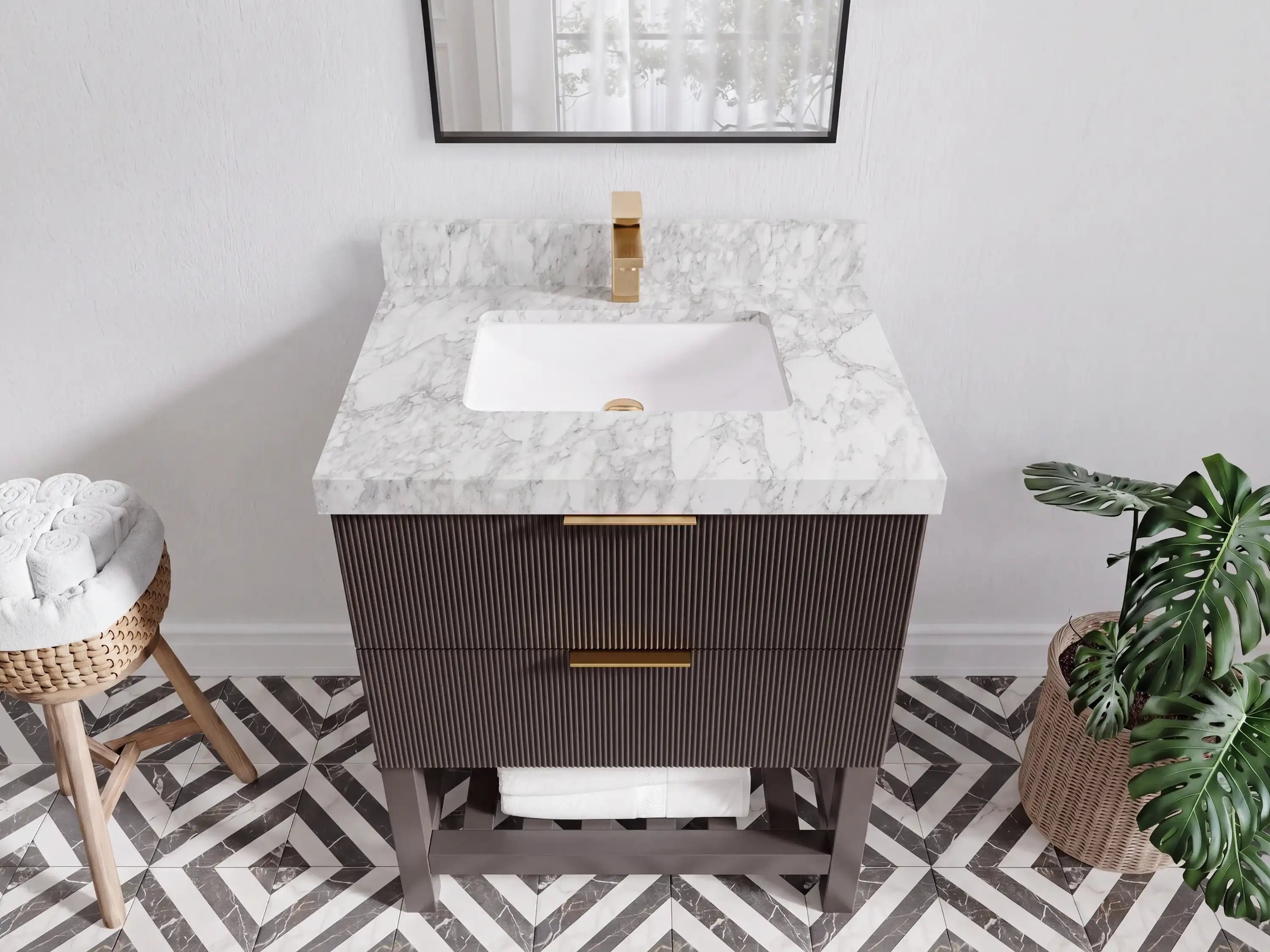 Catalina 30 in W x 22 in D Free Standing Reeded Single Sink Bathroom Vanity