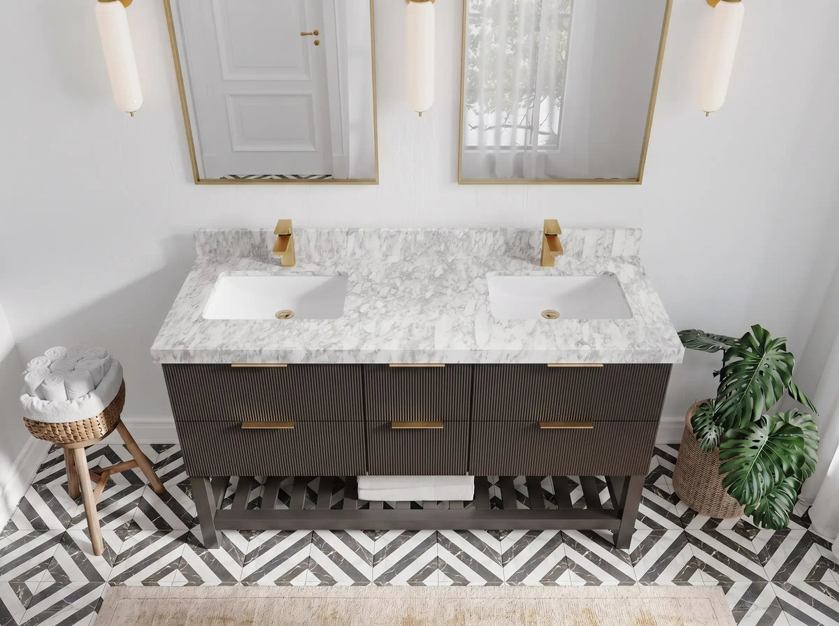 Catalina 60 in W x 22 in D Free Standing Reeded Double Sink Bathroom Vanity