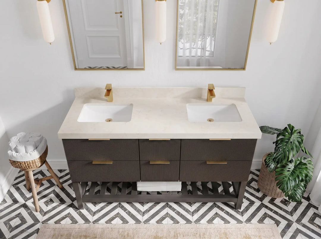 Catalina 60 in W x 22 in D Free Standing Reeded Double Sink Bathroom Vanity | 
              
                Urbane Bronze
                
                  
             - CAT_URB_CARM_60D - photo №9