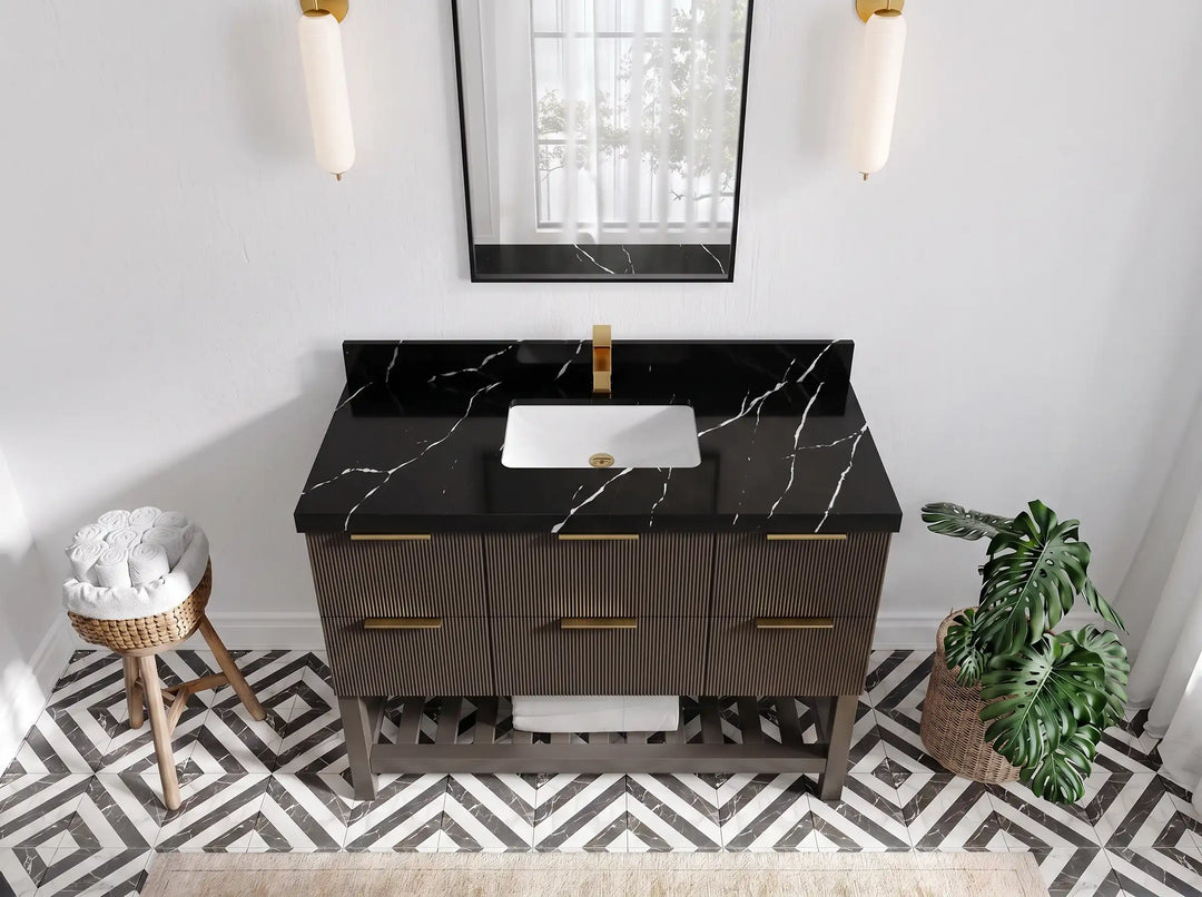 Catalina 48 in W x 22 in D Free Standing Reeded Single Sink Bathroom Vanity | 
              
                Urbane Bronze
                
                  
             - CAT_URB_WHQZ_48S - photo №7