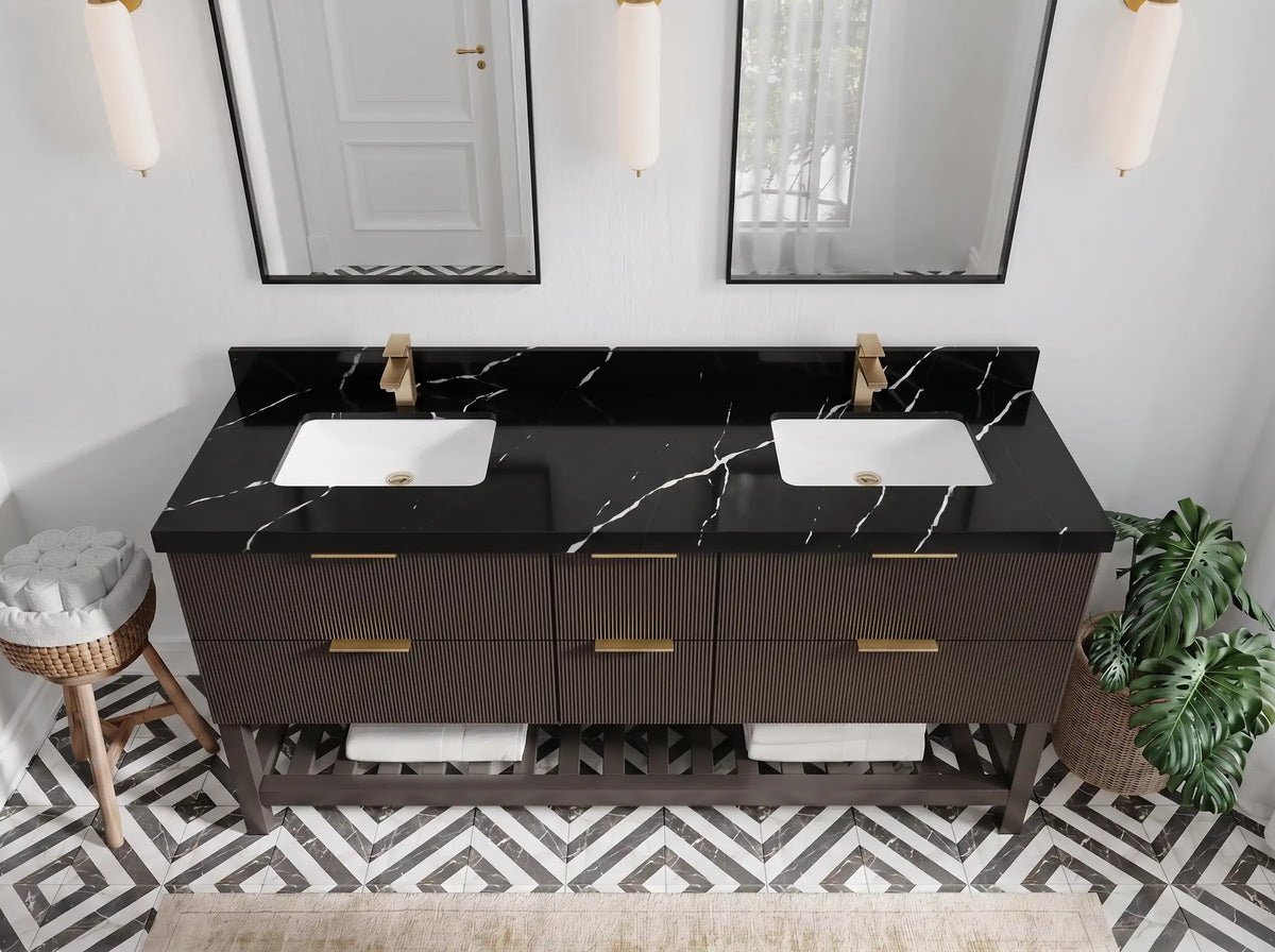 Catalina 72 in W x 22 in D Free Standing Reeded Double Sink Bathroom Vanity