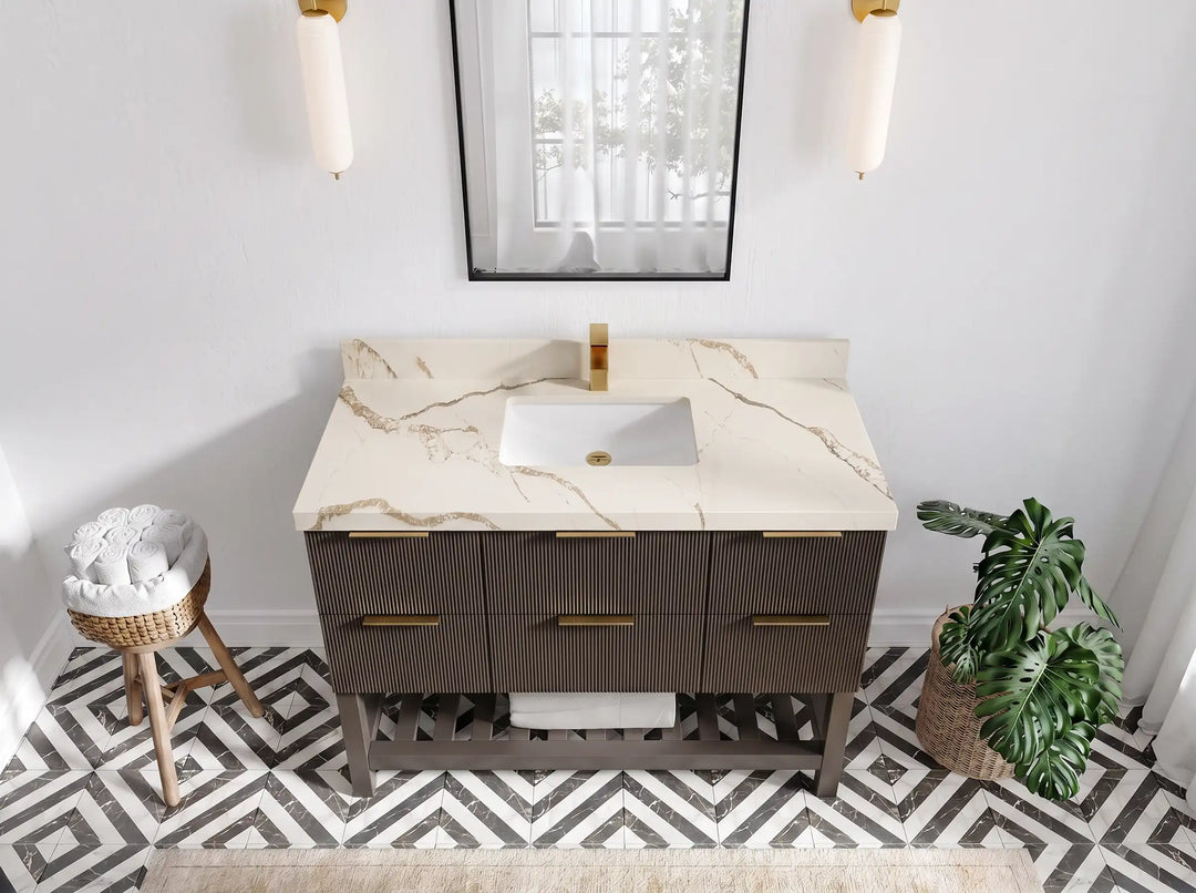 Catalina 48 in W x 22 in D Free Standing Reeded Single Sink Bathroom Vanity | 
              
                Urbane Bronze
                
                  
             - CAT_URB_WHQZ_48S - photo №8