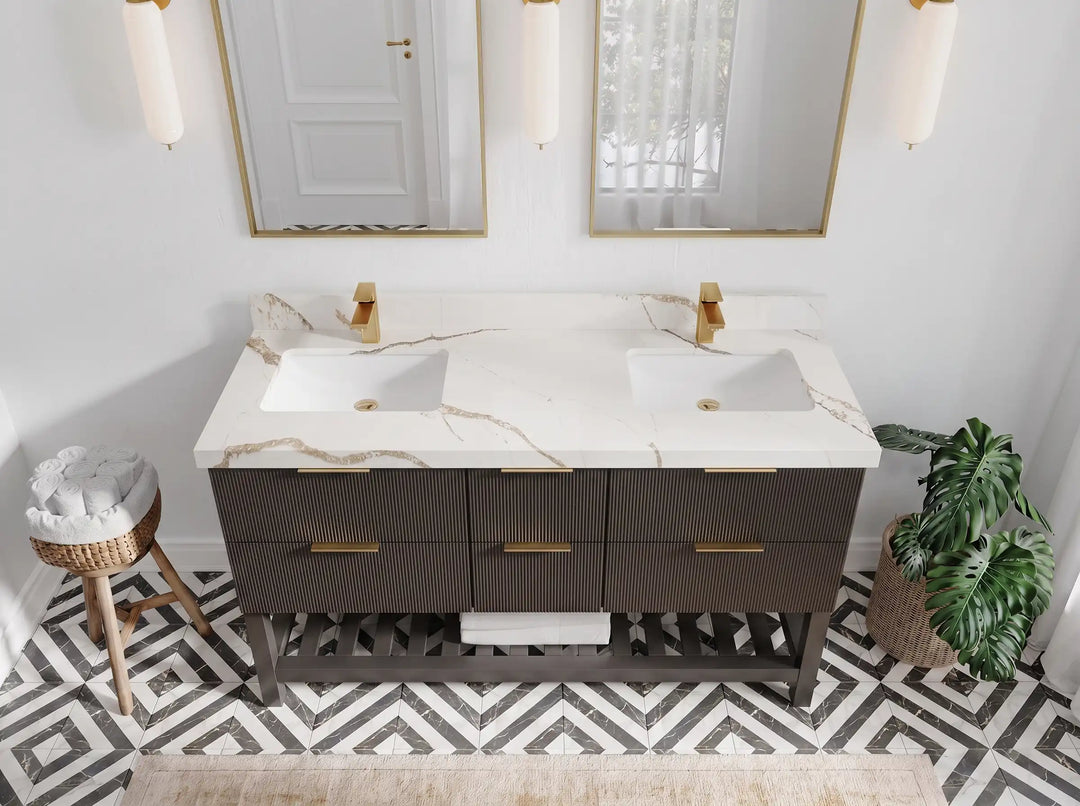 Catalina 60 in W x 22 in D Free Standing Reeded Double Sink Bathroom Vanity | 
              
                Urbane Bronze
                
                  
             - CAT_URB_CARM_60D - photo №11
