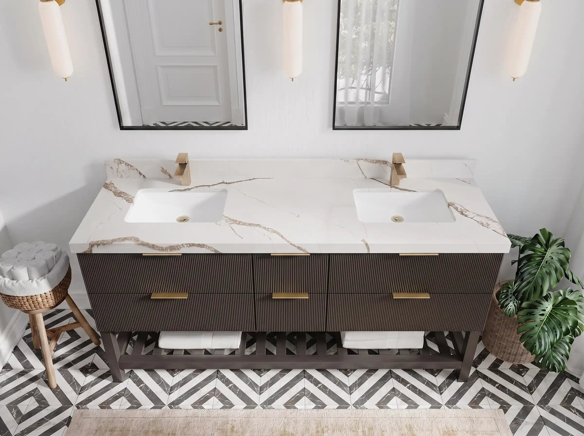 Catalina 72 in W x 22 in D Free Standing Reeded Double Sink Bathroom Vanity