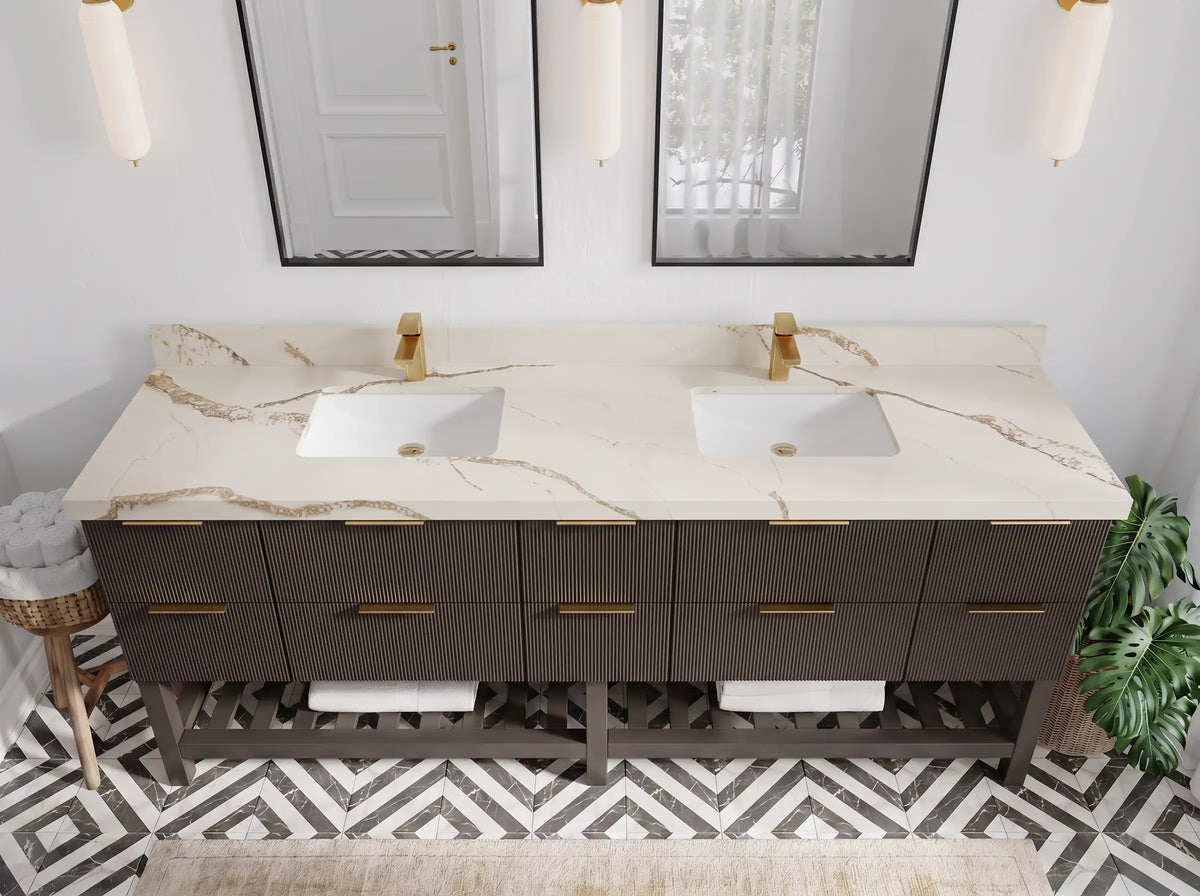 Catalina 84 in W x 22 in D Free Standing Reeded Double Sink Bathroom Vanity