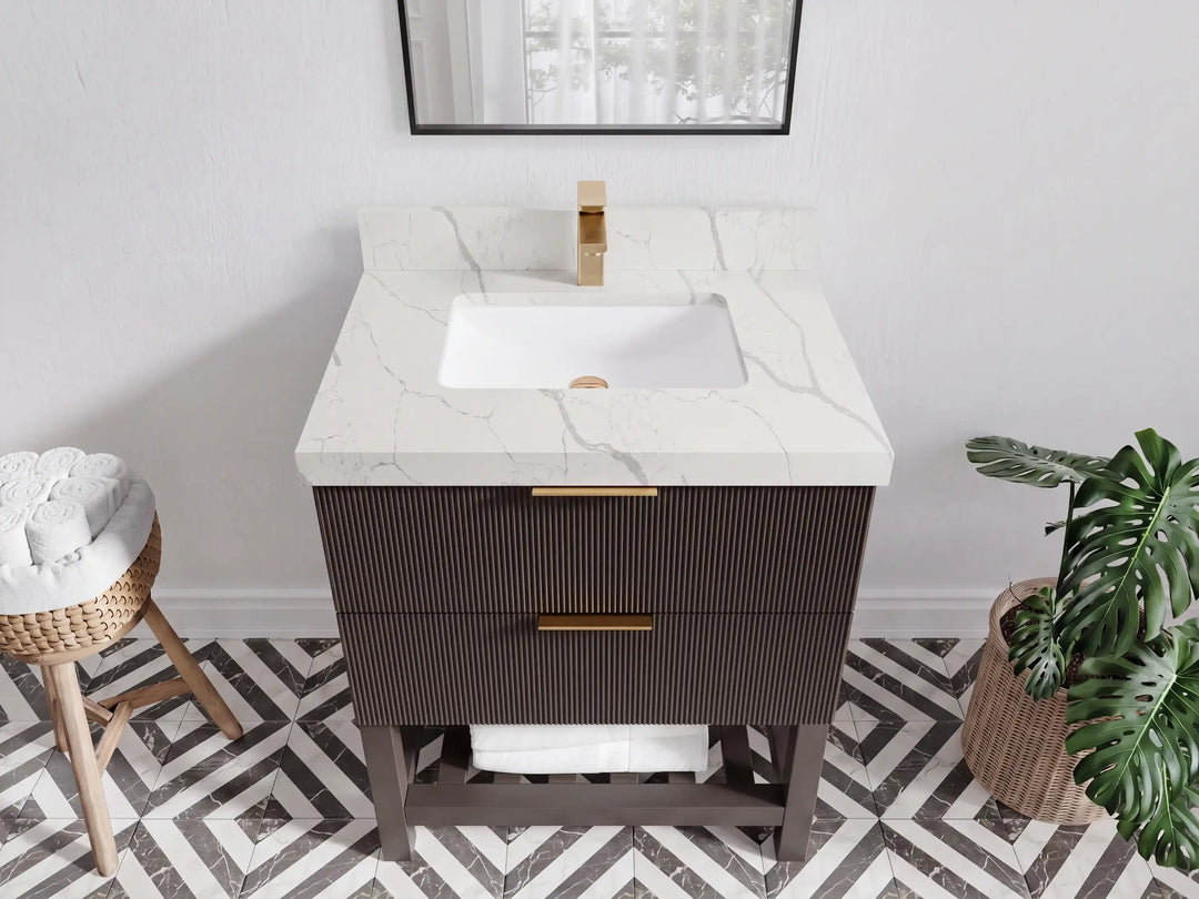 Catalina 30 in W x 22 in D Free Standing Reeded Single Sink Bathroom Vanity | 
              
                Urbane Bronze
                
                  
             - CAT_URB_WHQZ_30 - photo №16