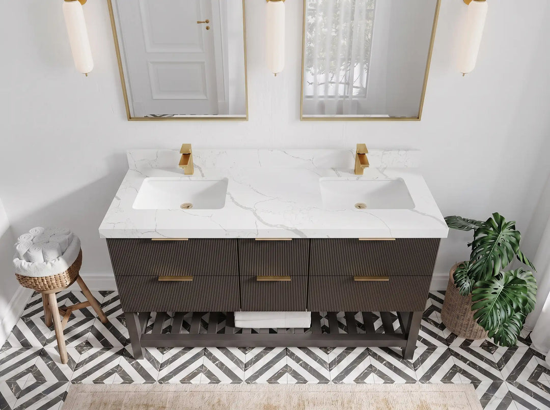 Catalina 60 in W x 22 in D Free Standing Reeded Double Sink Bathroom Vanity | 
              
                Urbane Bronze
                
                  
             - CAT_URB_CARM_60D - photo №12