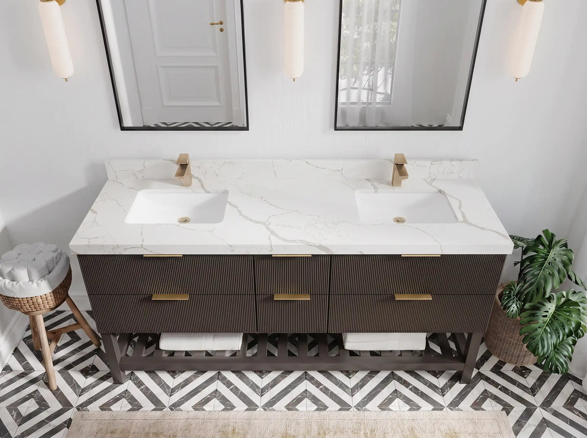 Catalina 72 in W x 22 in D Free Standing Reeded Double Sink Bathroom Vanity