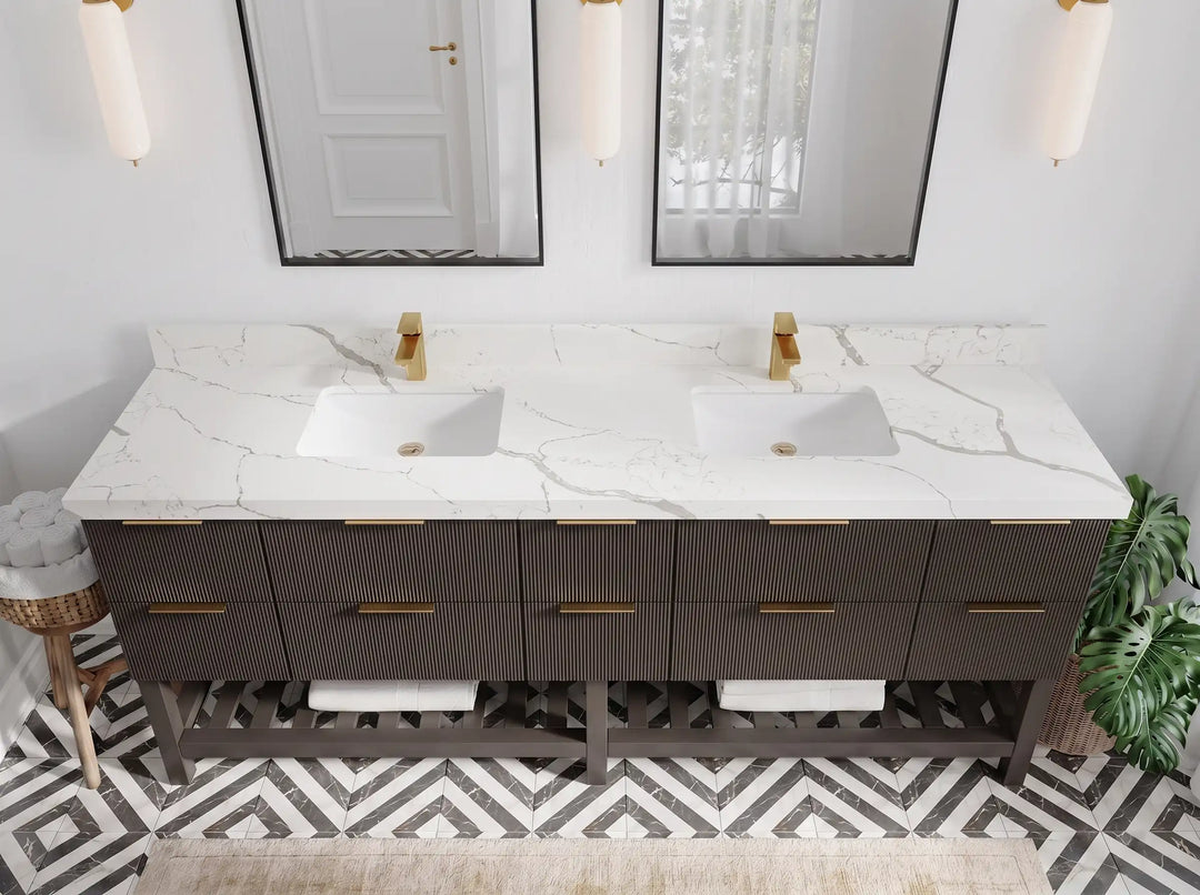 Catalina 84 in W x 22 in D Free Standing Reeded Double Sink Bathroom Vanity | 
              
                Urbane Bronze
                
                  
             - CAT_URB_WHQZ_84D - photo №5