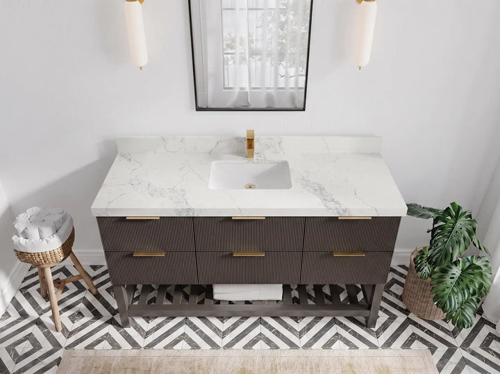 Catalina 60 in W x 22 in D Free Standing Reeded Single Sink Bathroom Vanity - photo 11