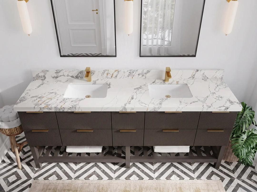 Catalina 84 in W x 22 in D Free Standing Reeded Double Sink Bathroom Vanity | 
              
                Urbane Bronze
                
                  
             - CAT_URB_WHQZ_84D - photo №6