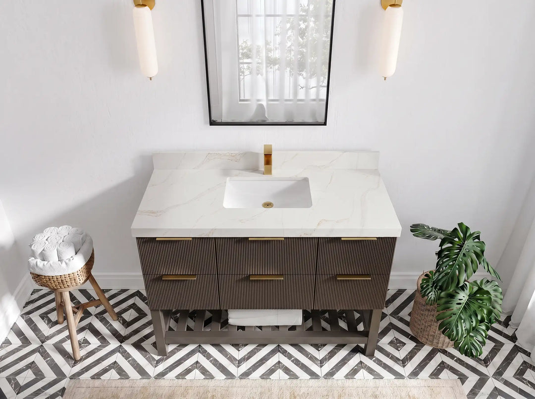 Catalina 48 in W x 22 in D Free Standing Reeded Single Sink Bathroom Vanity | 
              
                Urbane Bronze
                
                  
             - CAT_URB_WHQZ_48S - photo №11