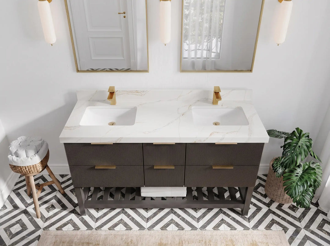 Catalina 60 in W x 22 in D Free Standing Reeded Double Sink Bathroom Vanity | 
              
                Urbane Bronze
                
                  
             - CAT_URB_CARM_60D - photo №14